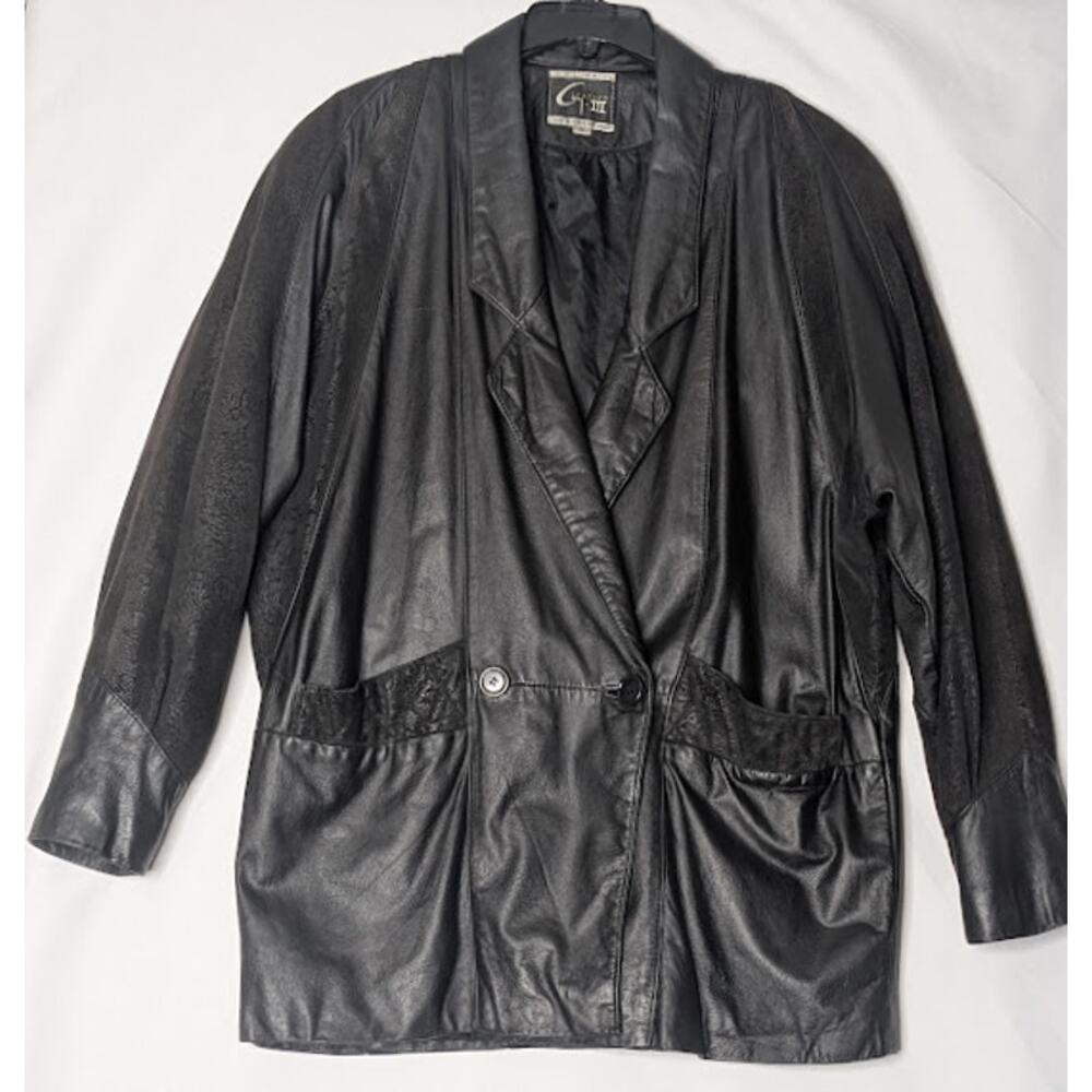 80's Vintage Leather Paisley Jacket G III-GLOBAL IDENTITY Medium Retro Goth - Picture 2 of 14